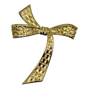 Crown Trifari Large Basket Weave Bow Brooch Statement Piece 4"